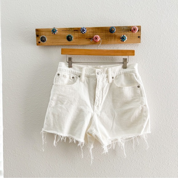 MADEWELL High Rise Denim Short Women's White Size 29 Stretch Raw Hem - Picture 2 of 7